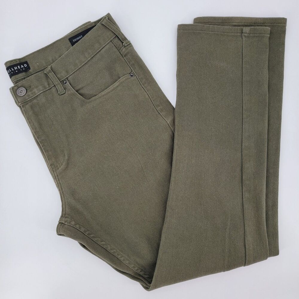 Bullhead Denim Co. Mens 36x32 Skinny Straight Army Green Denim Jeans